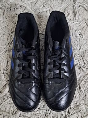 Adidas Black Leather Sneakers with Blue Stripes Boys Youth Size 4.5